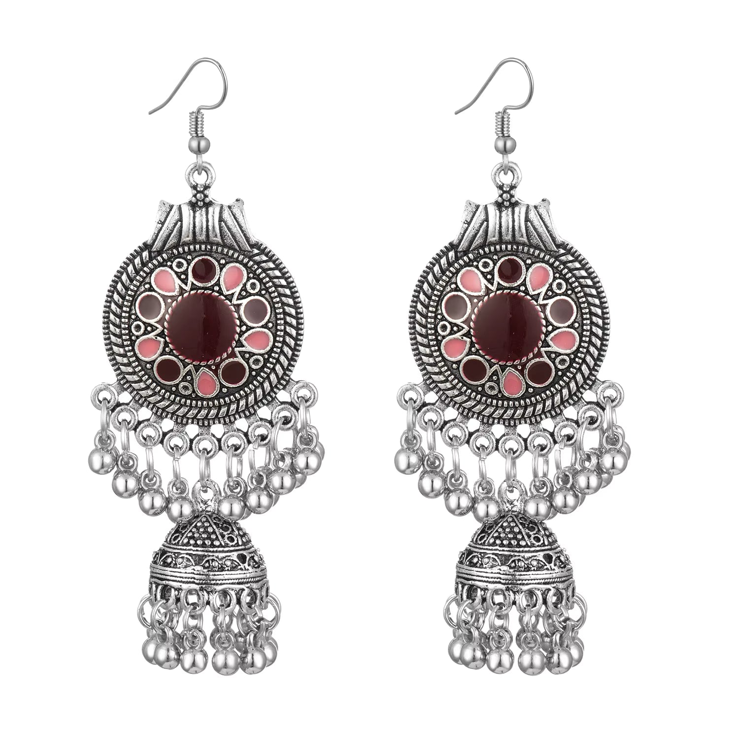 Oxidized Silver Blue Enamel Floral Jhumka Earrings